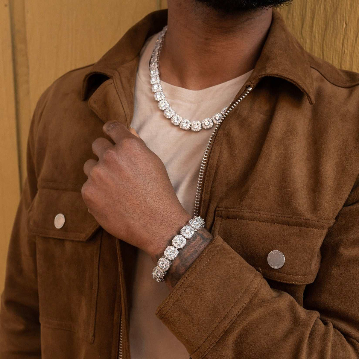 GLD Men Clustered Tennis Necklace + Bracelet Bundle- 12mm