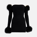 GUIZIO Faux Fur Off The Shoulder Mini Dress - Black