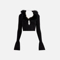 GUIZIO Faux Fur Tie Cardigan - Black