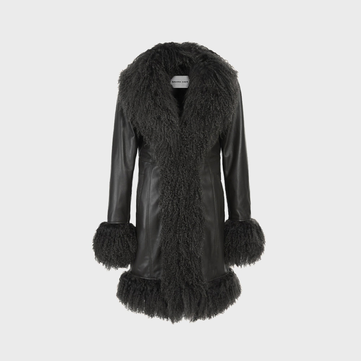 Susanna Chow Dorothy Midi Leather Coat - Black