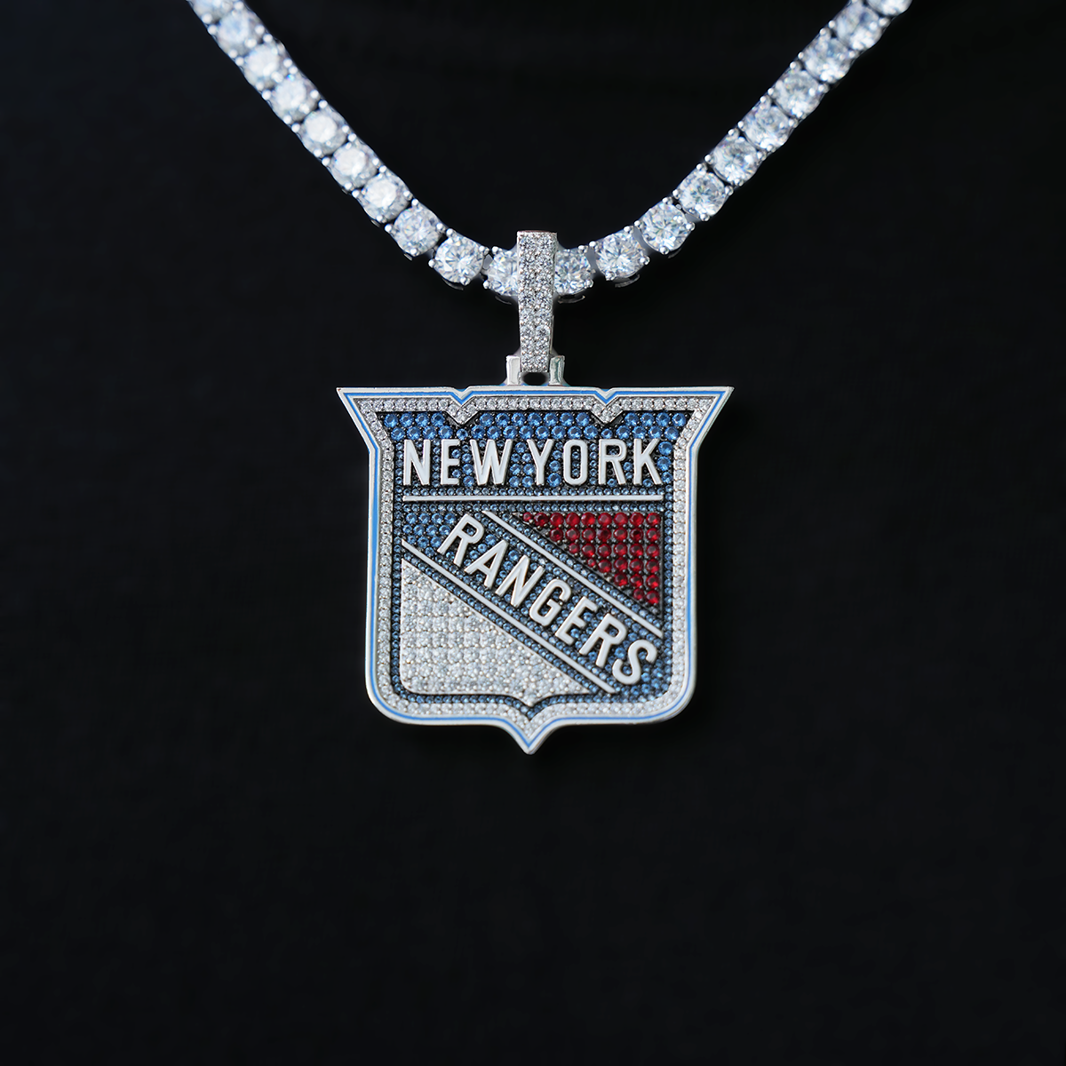 GLD Men New York Rangers Official NHL Logo Pendant in White Gold