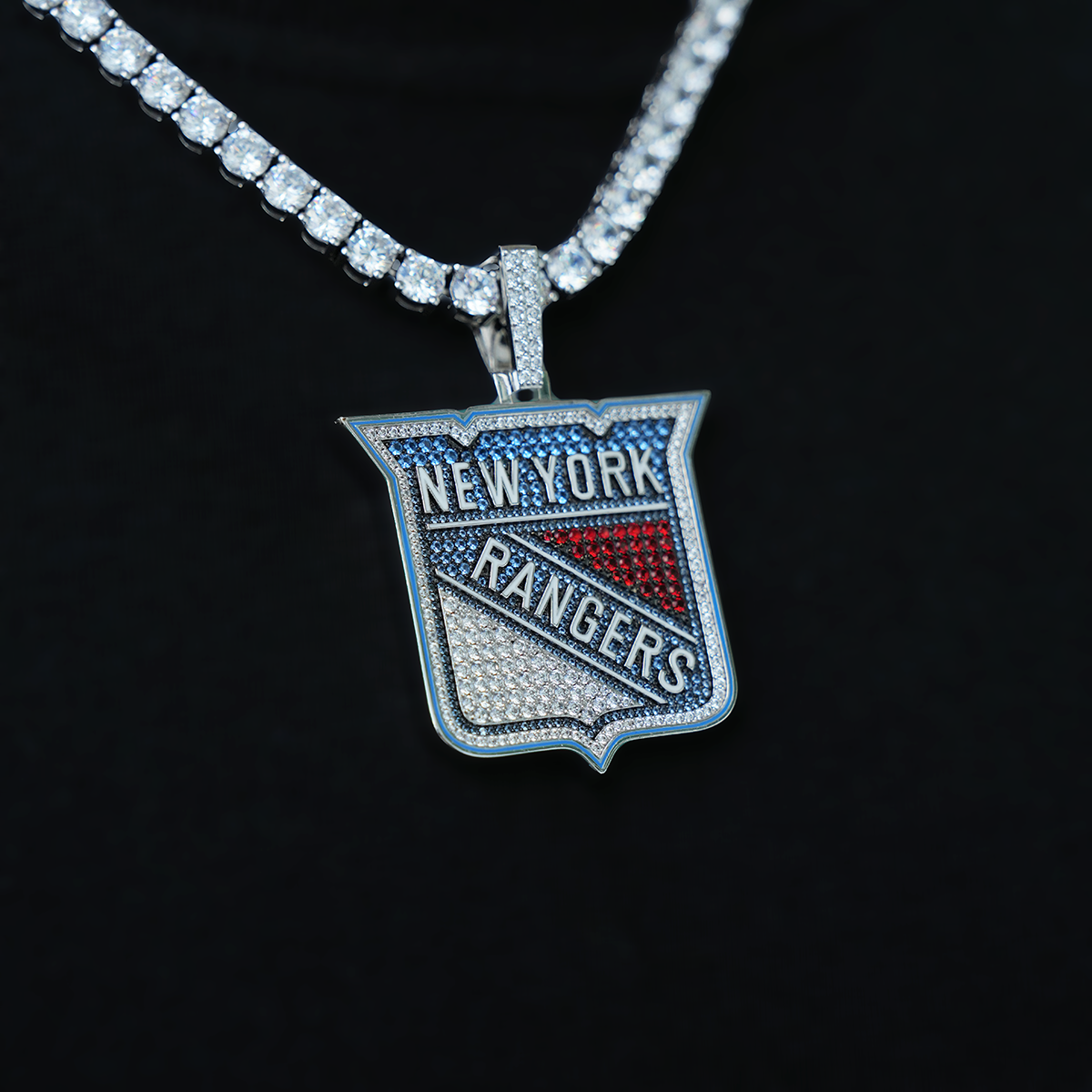 GLD Men New York Rangers Official NHL Logo Pendant in White Gold