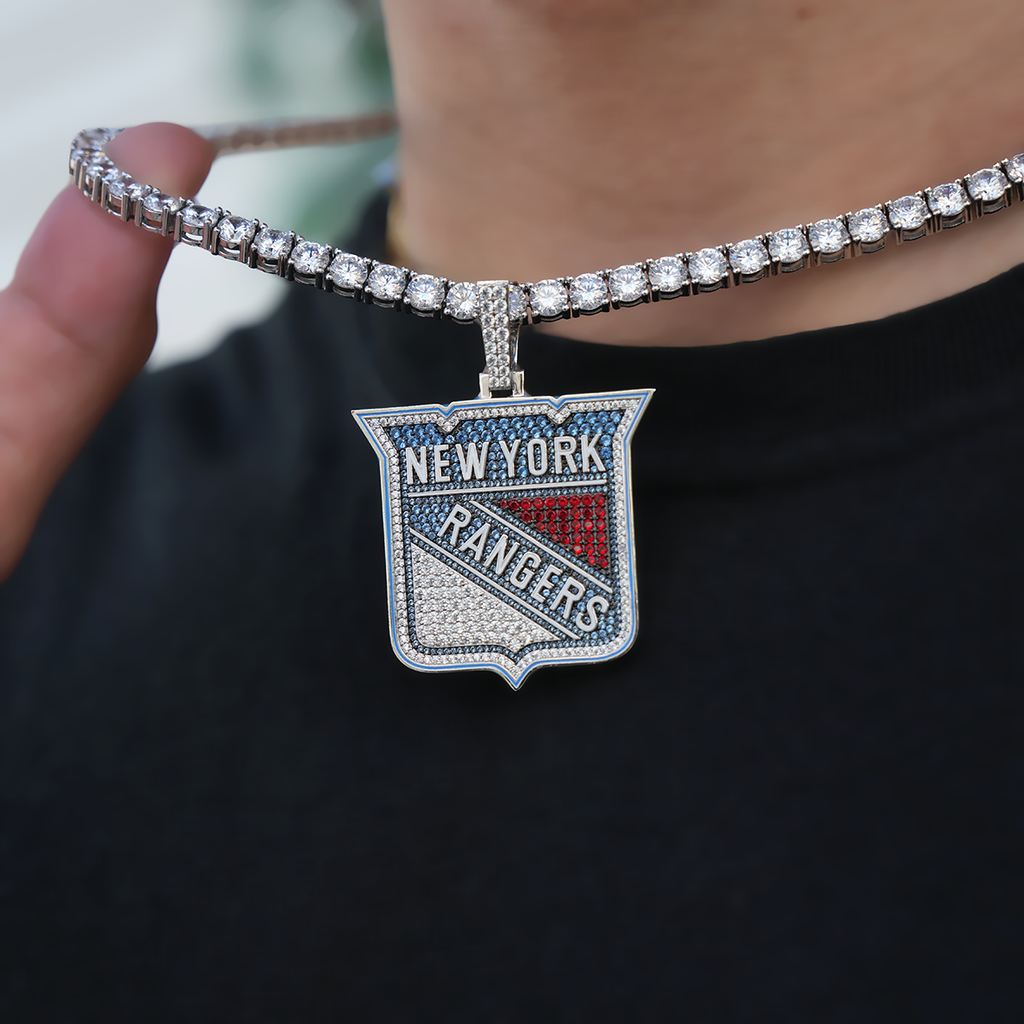 GLD Men New York Rangers Official NHL Logo Pendant in White Gold