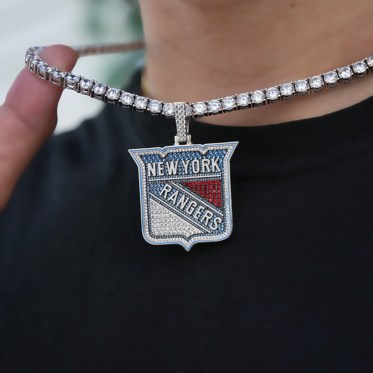 GLD Men New York Rangers Official NHL Logo Pendant in White Gold