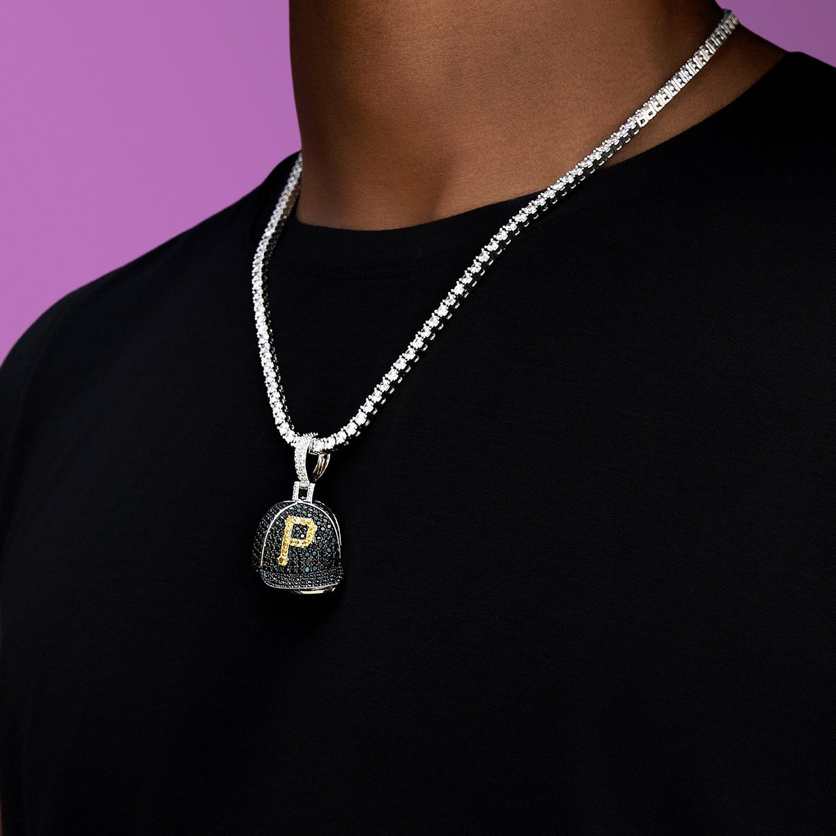 GLD Men Pittsburgh Pirates Official MLB Baseball Cap Pendant in White Gold