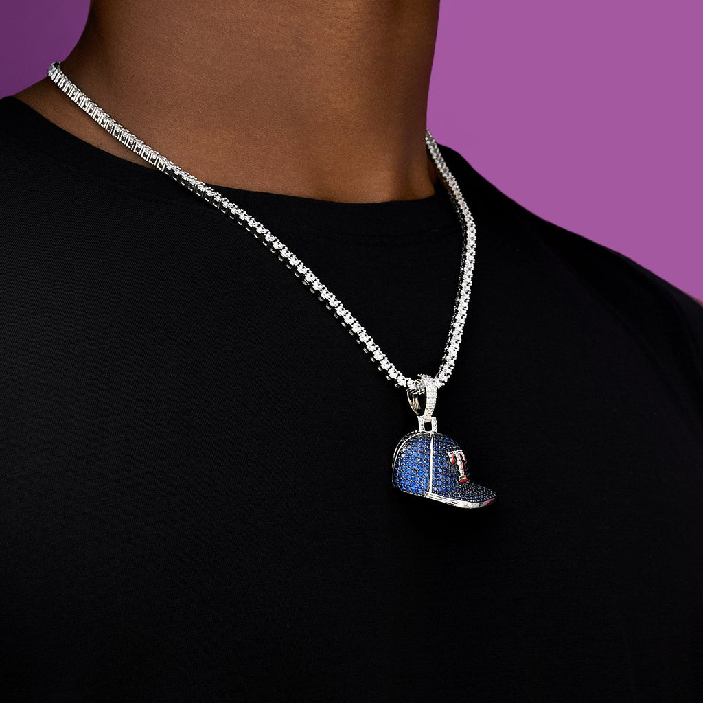 GLD Men Texas Rangers Official MLB Baseball Cap Pendant in White Gold