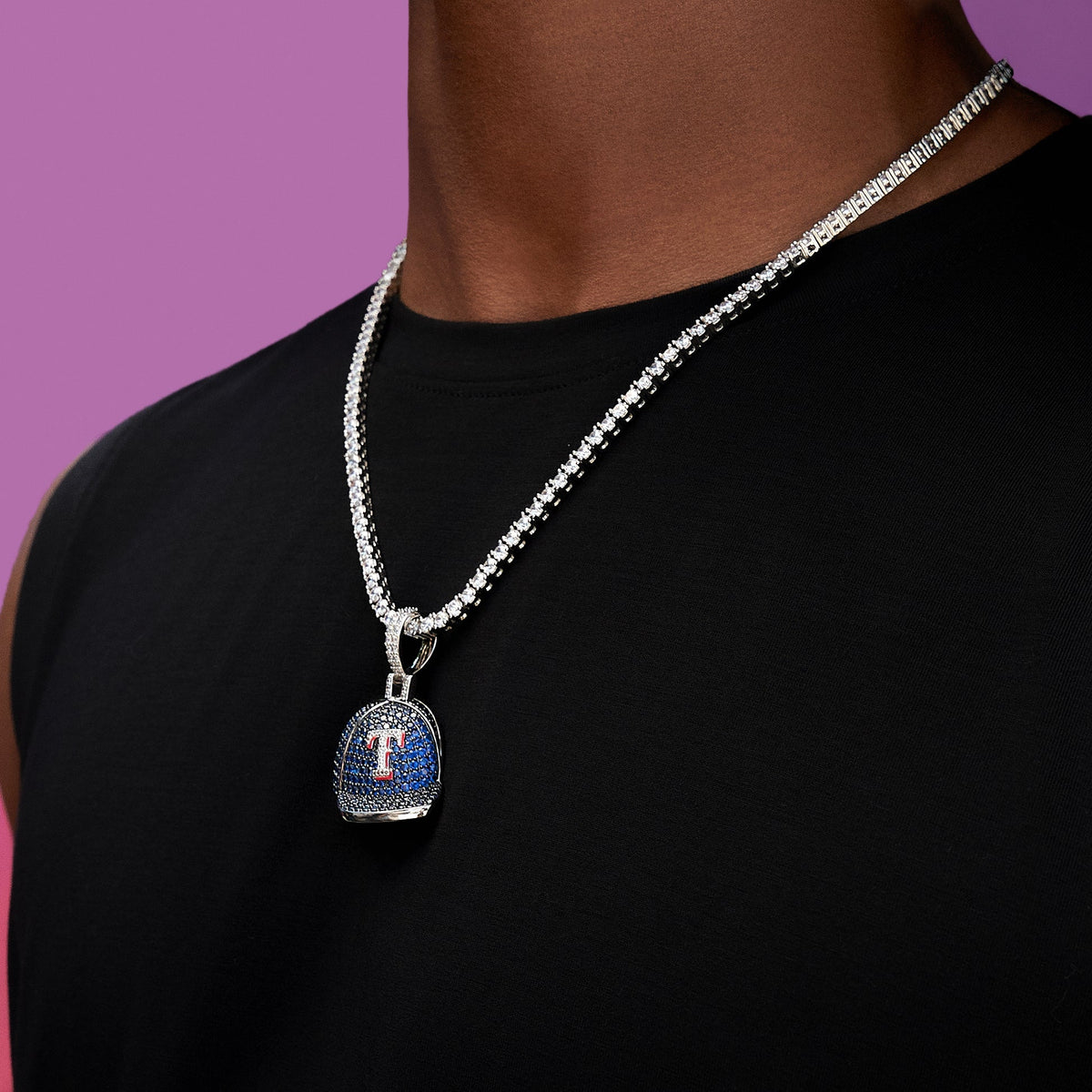 GLD Men Texas Rangers Official MLB Baseball Cap Pendant in White Gold