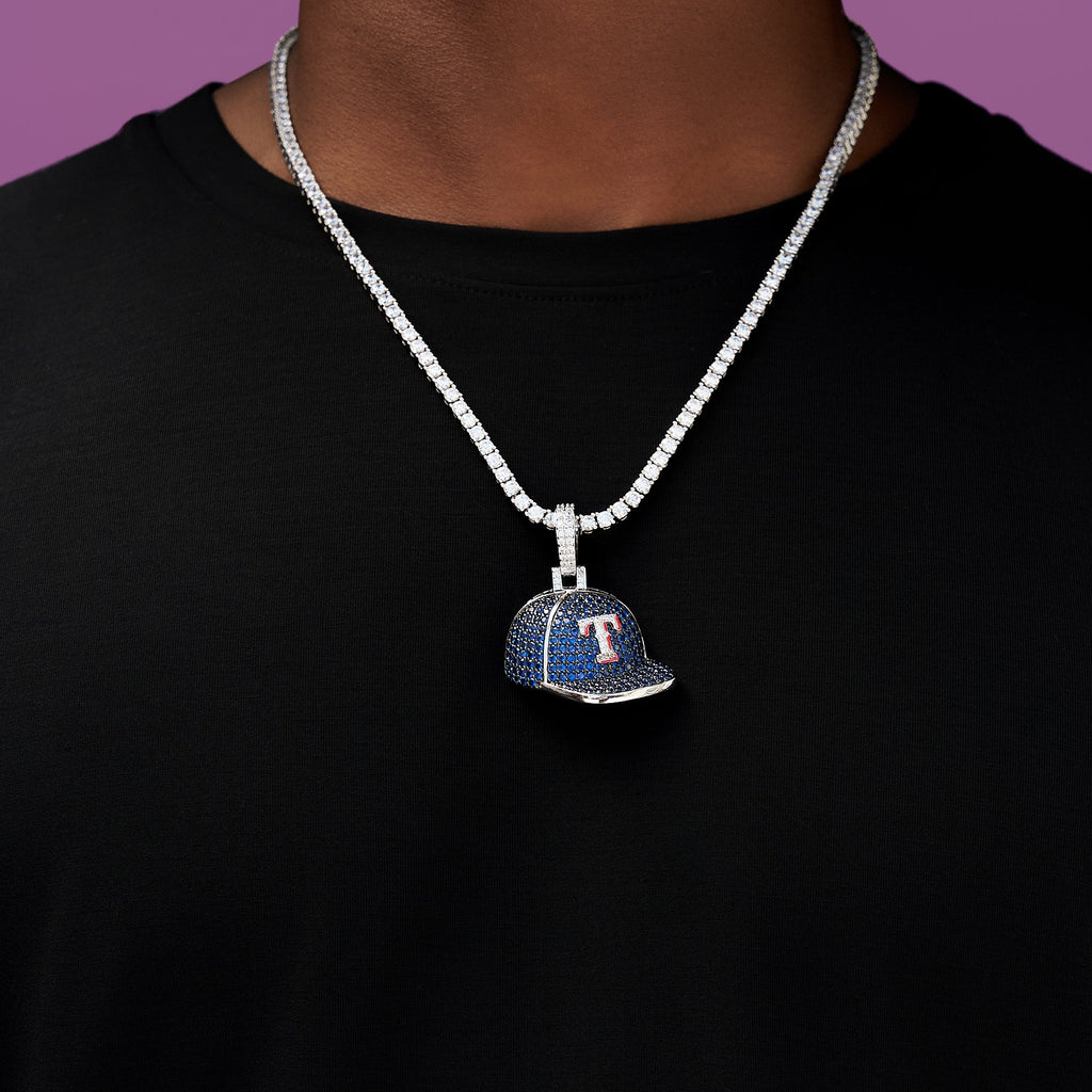 GLD Men Texas Rangers Official MLB Baseball Cap Pendant in White Gold