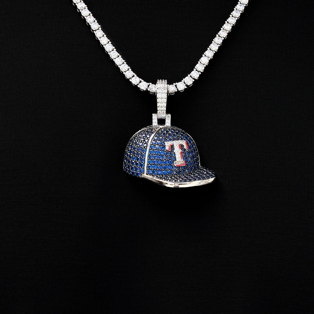 GLD Men Texas Rangers Official MLB Baseball Cap Pendant in White Gold