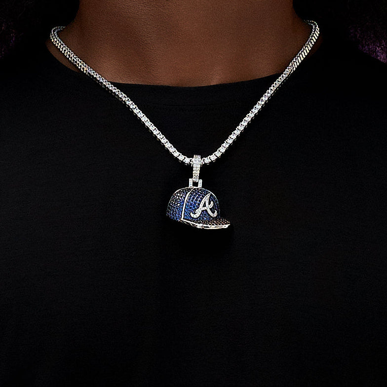 GLD Men Atlanta Braves Official MLB Baseball Cap Pendant in White Gold