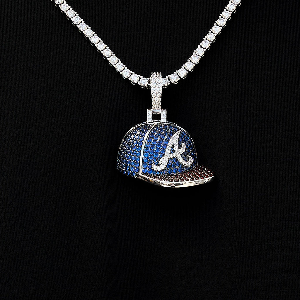 GLD Men Atlanta Braves Official MLB Baseball Cap Pendant in White Gold