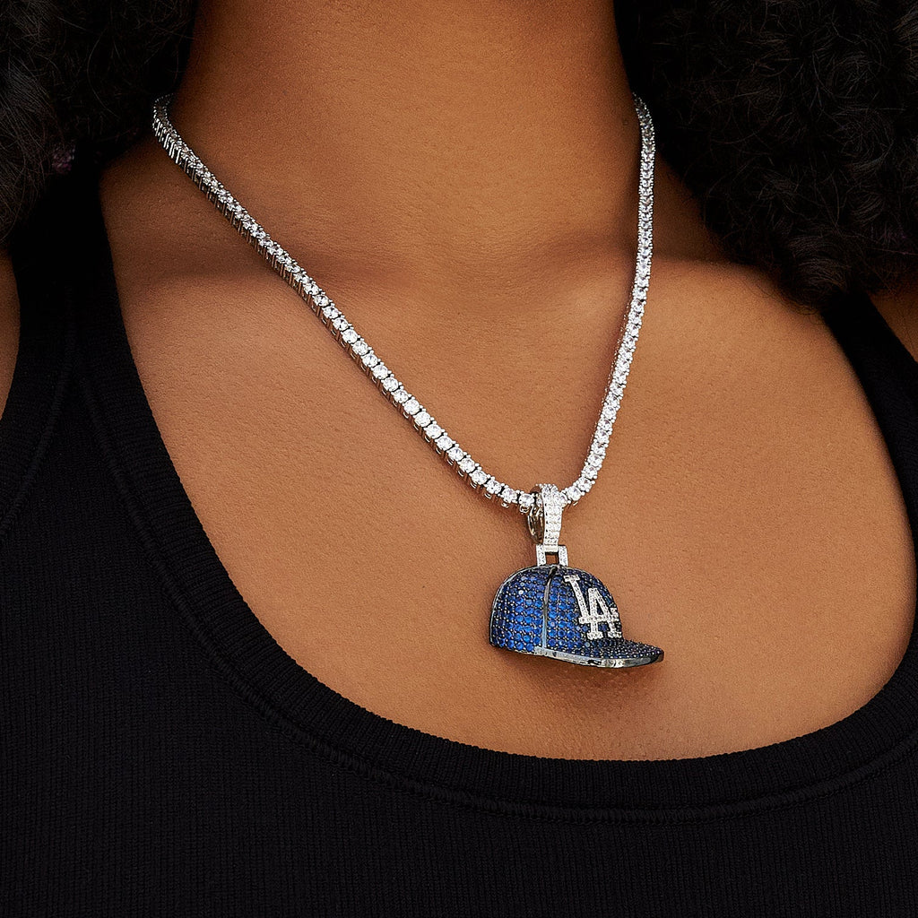 GLD Women Los Angeles Dodgers Official MLB Baseball Cap Pendant in White Gold
