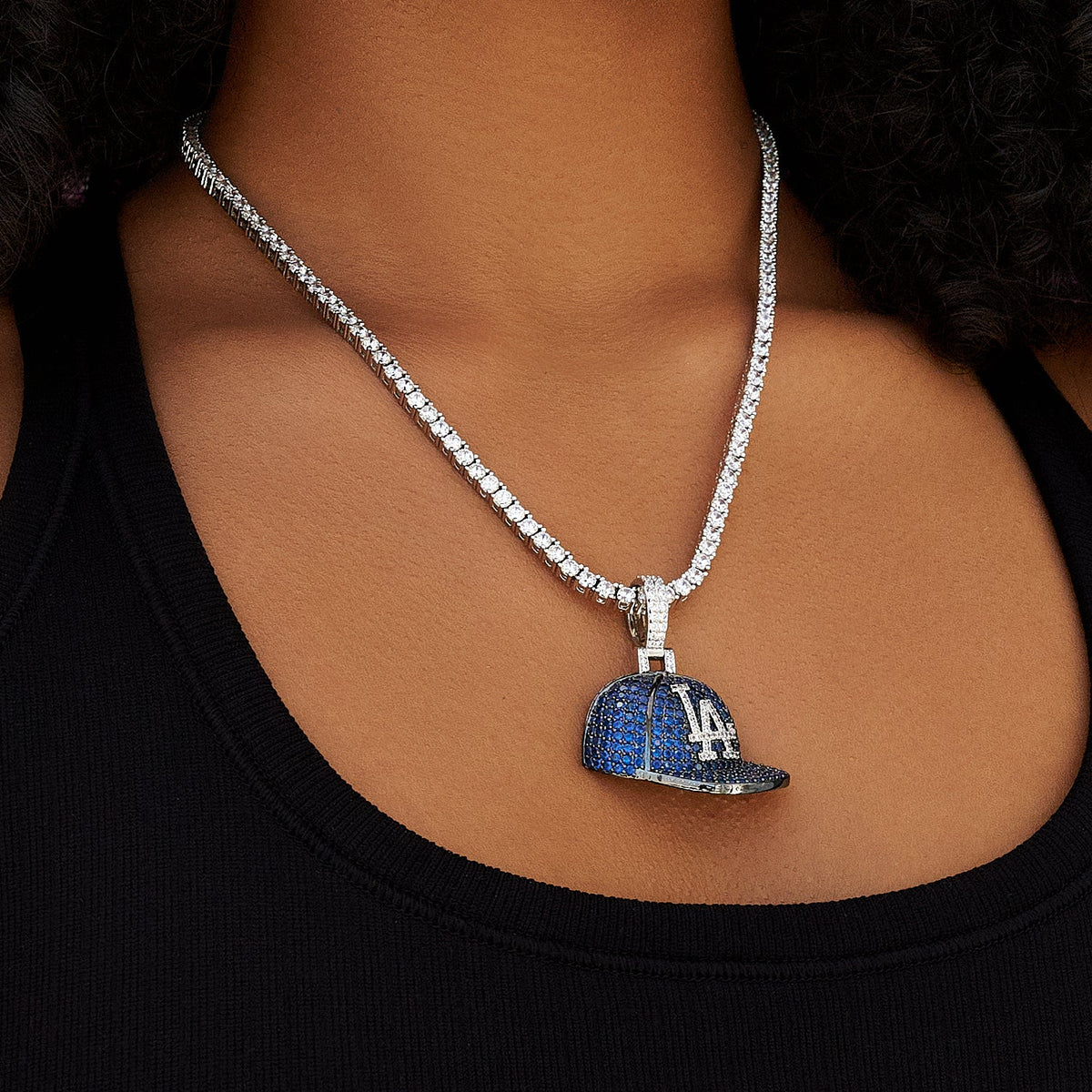 GLD Women Los Angeles Dodgers Official MLB Baseball Cap Pendant in White Gold