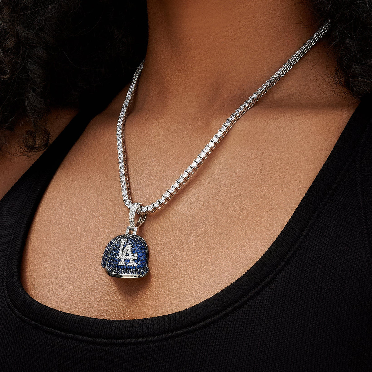 GLD Women Los Angeles Dodgers Official MLB Baseball Cap Pendant in White Gold