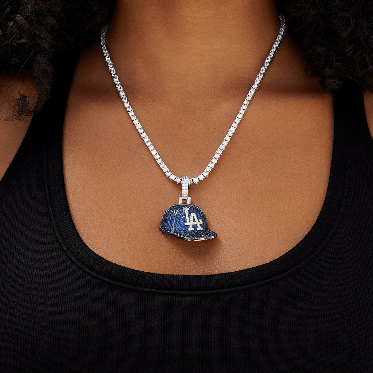 GLD Women Los Angeles Dodgers Official MLB Baseball Cap Pendant in White Gold