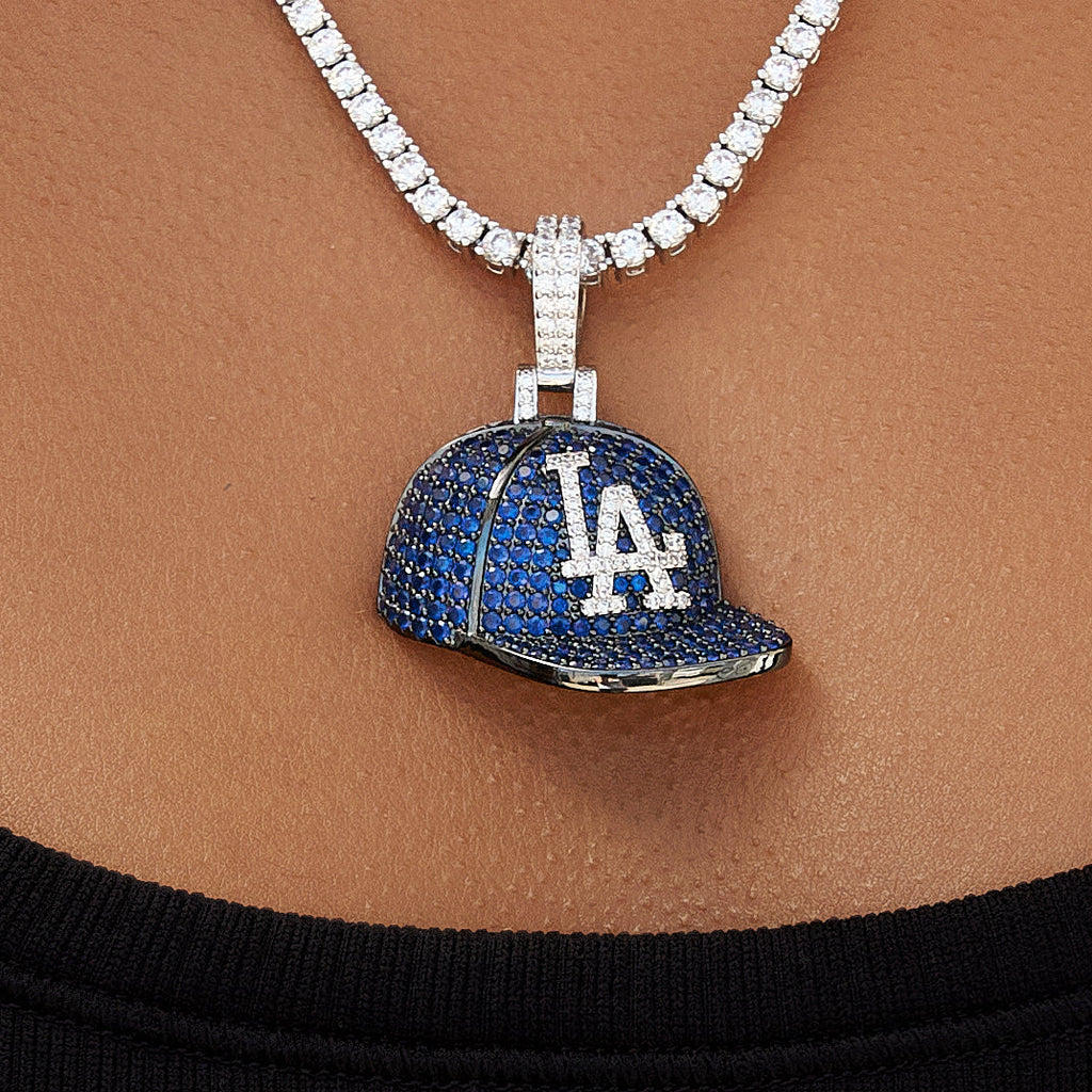 GLD Women Los Angeles Dodgers Official MLB Baseball Cap Pendant in White Gold