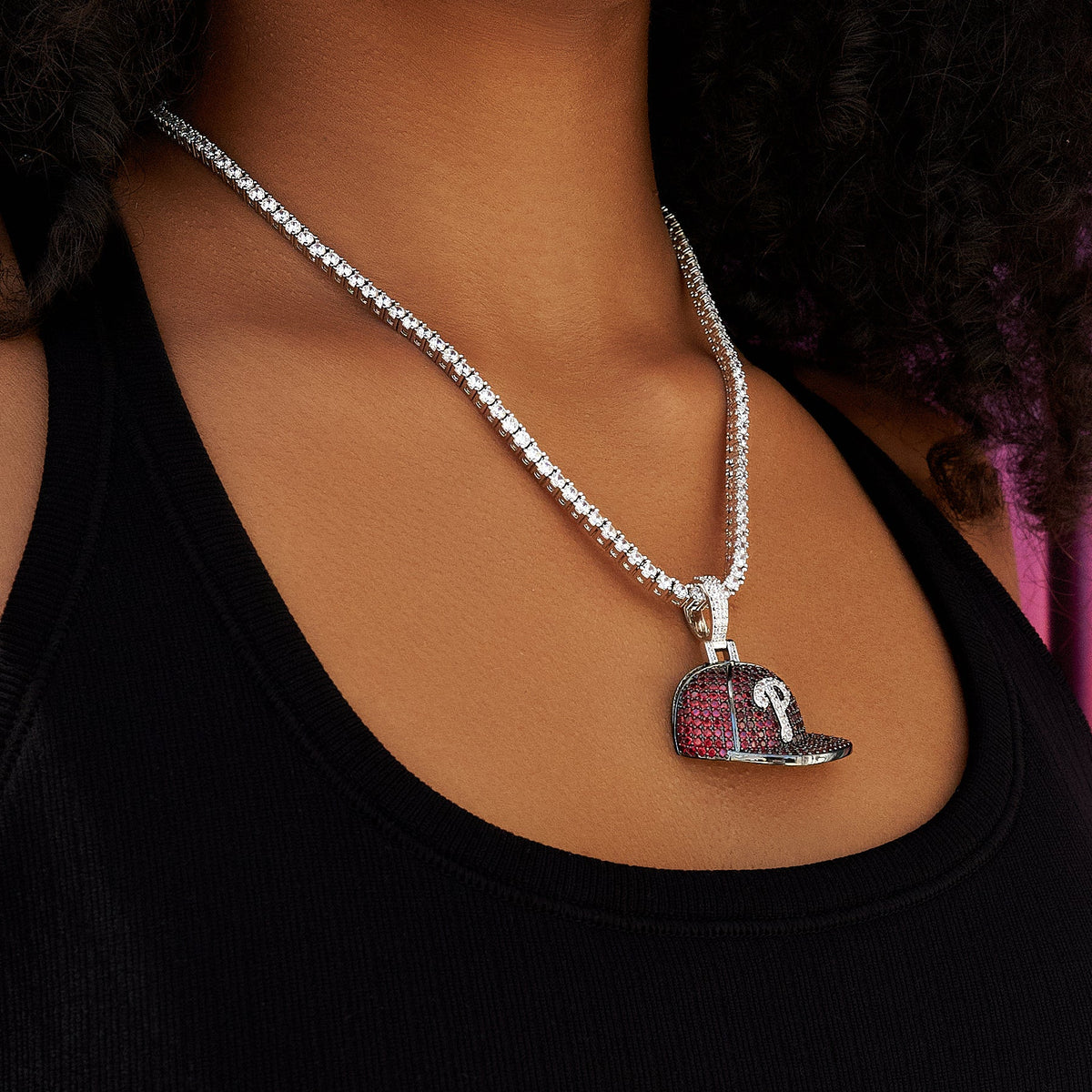 GLD Women Philadelphia Phillies Official MLB Baseball Cap Pendant in White Gold