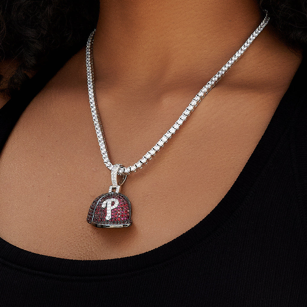 GLD Women Philadelphia Phillies Official MLB Baseball Cap Pendant in White Gold