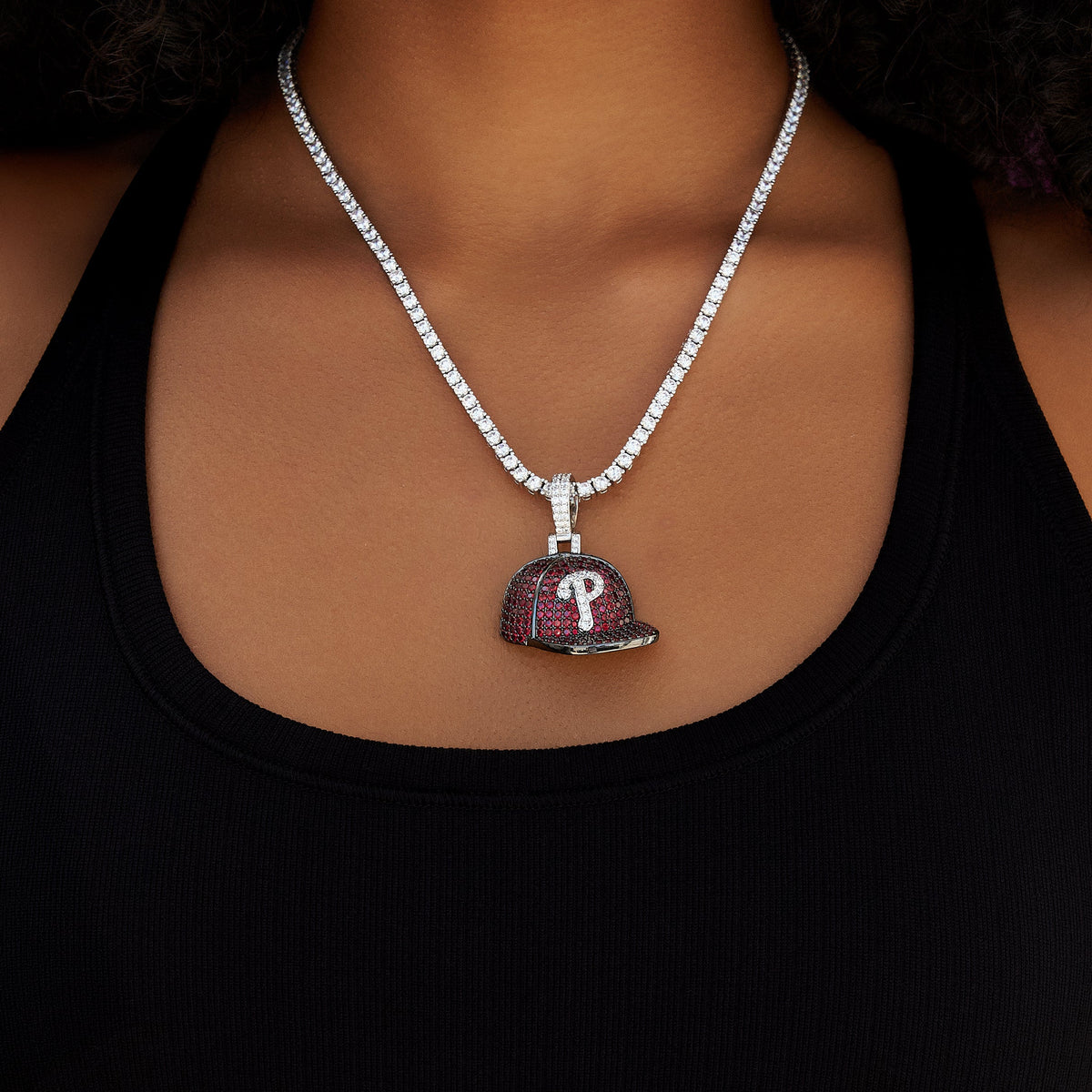 GLD Women Philadelphia Phillies Official MLB Baseball Cap Pendant in White Gold