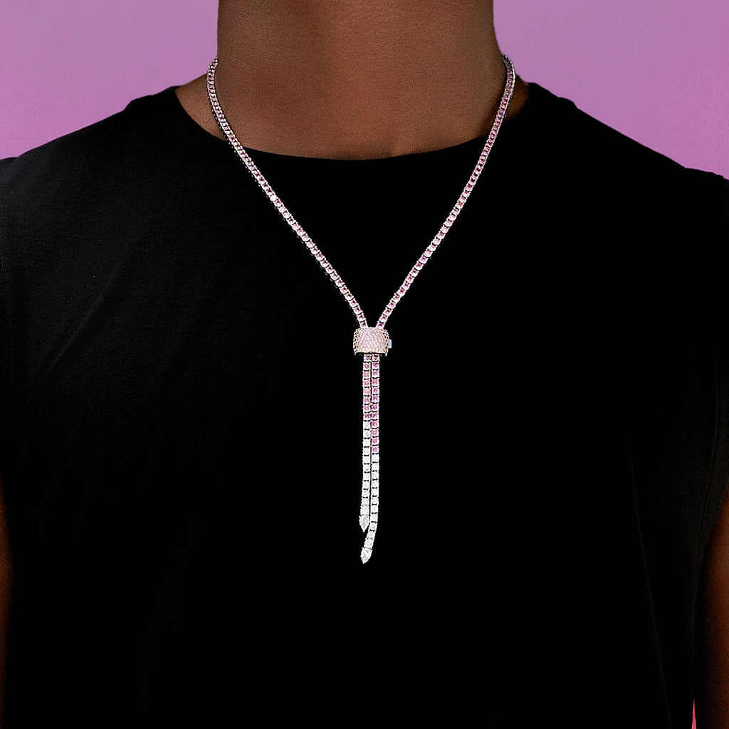GLD Men Pink Diamond Tennis Bolo Chain in White Gold - 3MM