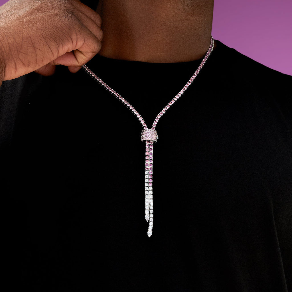 GLD Men Pink Diamond Tennis Bolo Chain in White Gold - 3MM