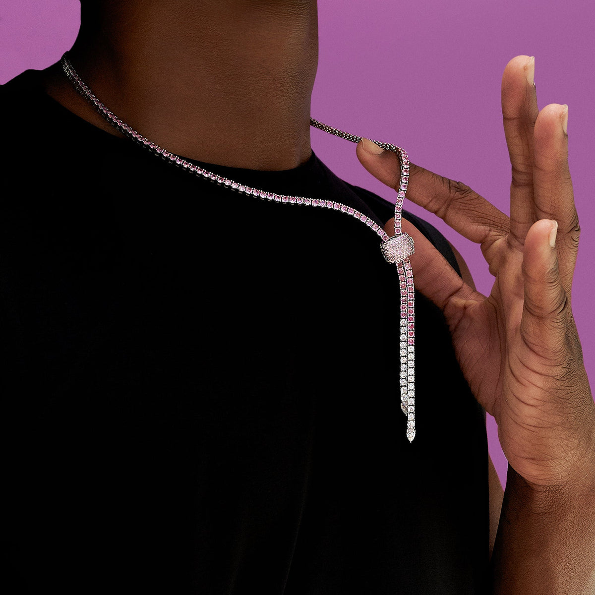 GLD Men Pink Diamond Tennis Bolo Chain in White Gold - 3MM