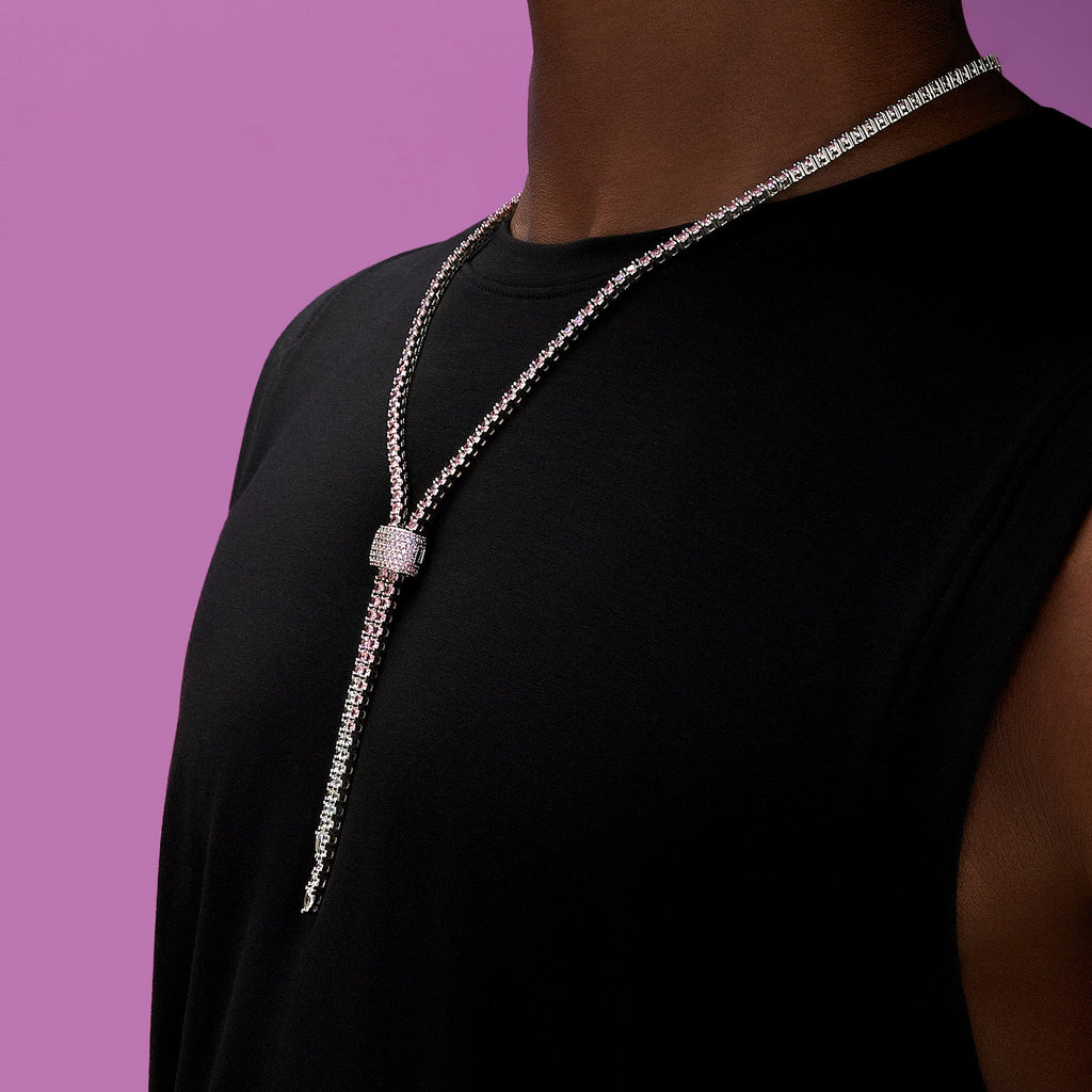 GLD Men Pink Diamond Tennis Bolo Chain in White Gold - 3MM