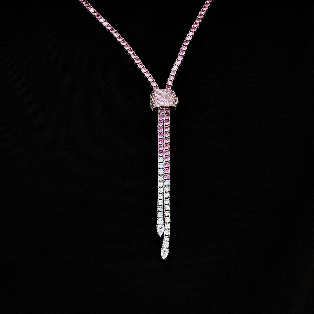 GLD Men Pink Diamond Tennis Bolo Chain in White Gold - 3MM