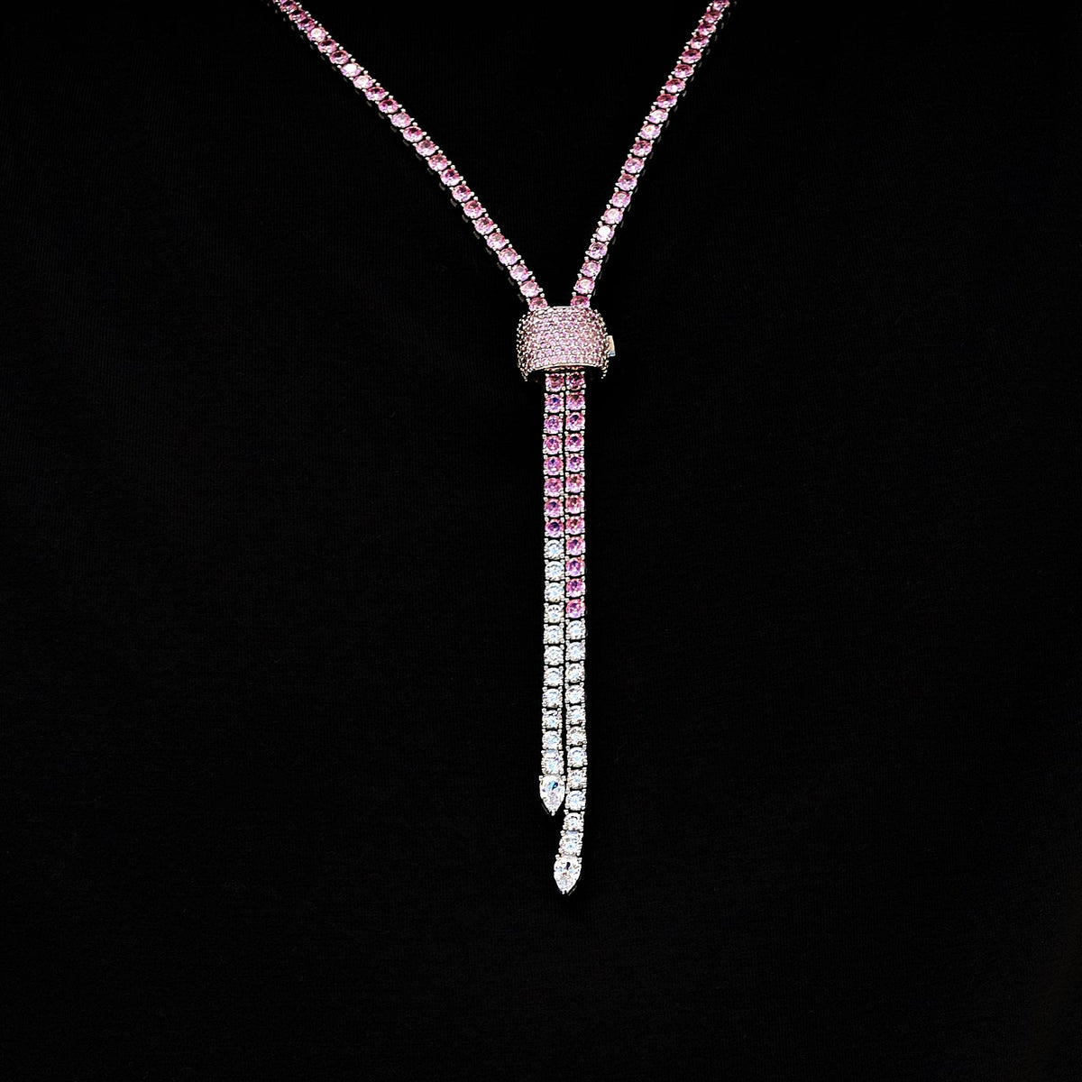 GLD Men Pink Diamond Tennis Bolo Chain in White Gold - 3MM