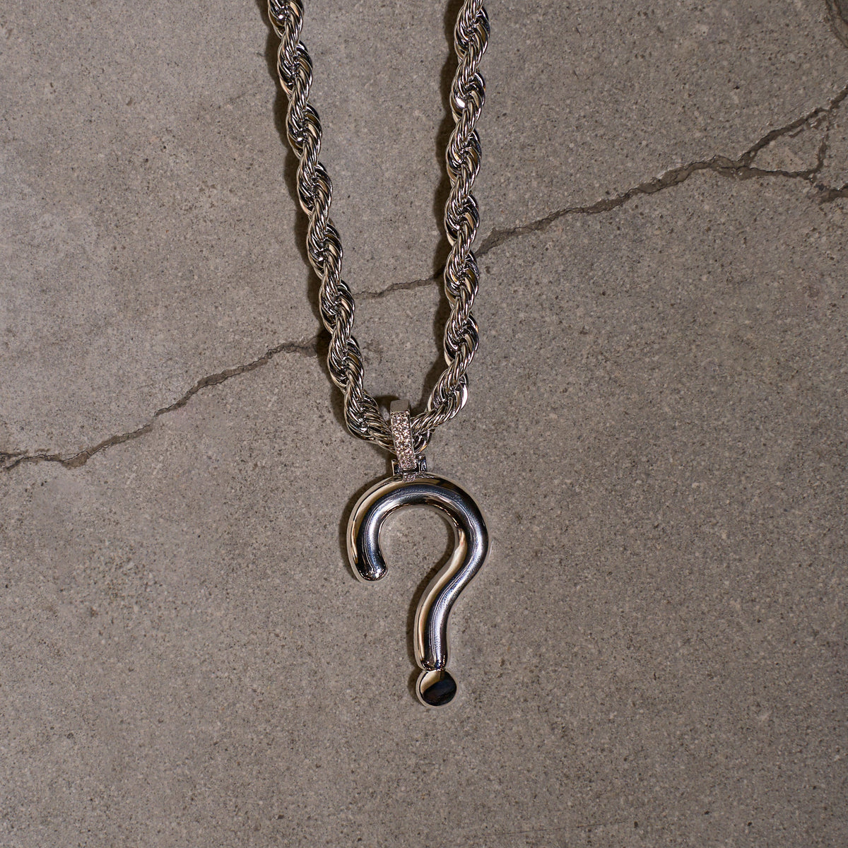 GLD Men Question Mark Pendant in Sterling Silver + 6mm Rope Chain Bundle