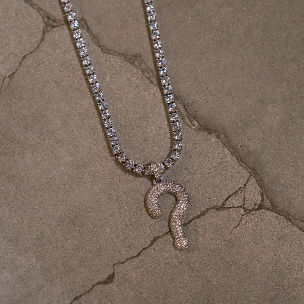 GLD Men GLD x IDK New York Iced Question Mark Pendant in White Gold