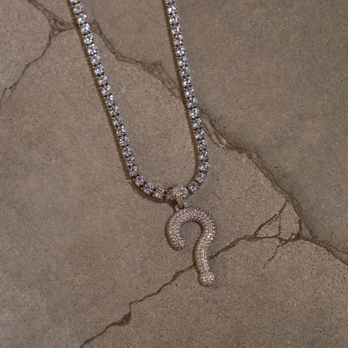 GLD Men GLD x IDK New York Iced Question Mark Pendant in White Gold
