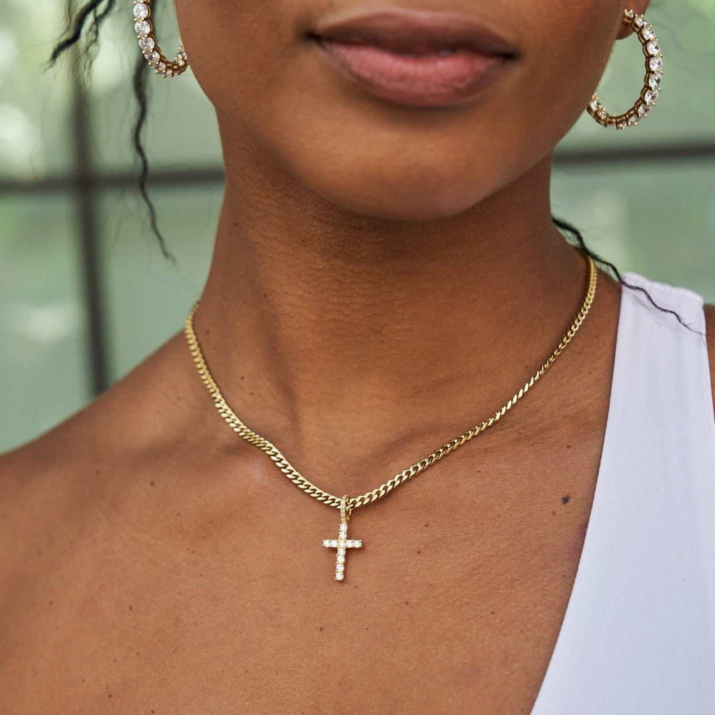 GLD Women Micro Diamond Cross in Yellow Gold