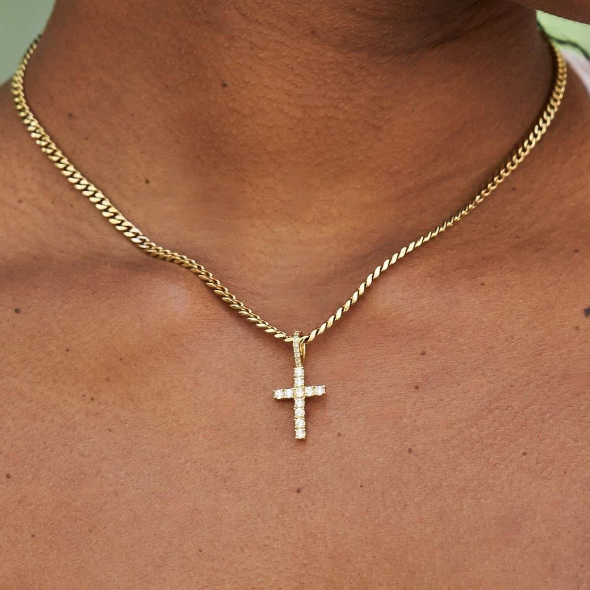 GLD Women Micro Diamond Cross in Yellow Gold