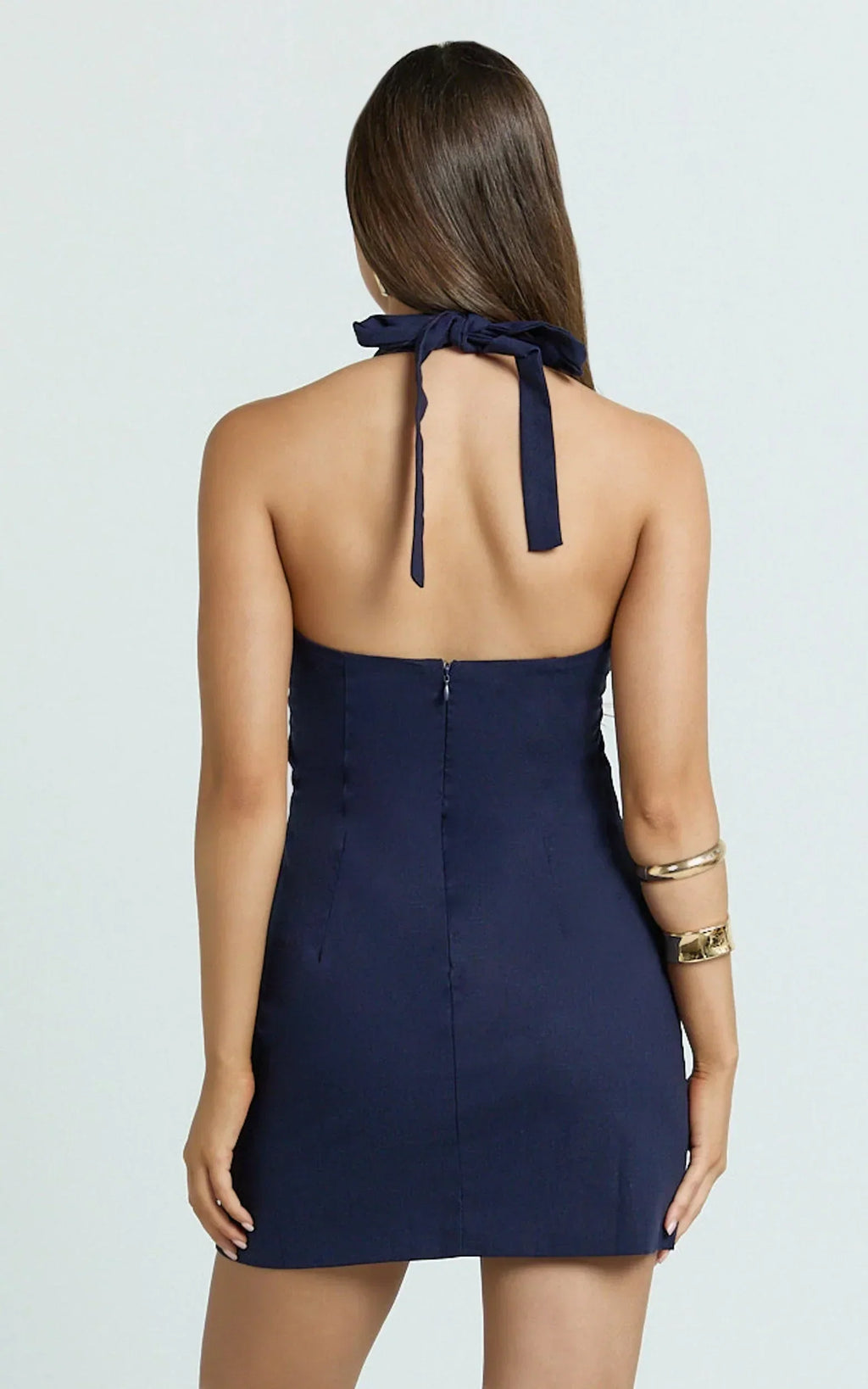 Iyesha Mini Dress - Halter Neck Keyhole Dress in Navy