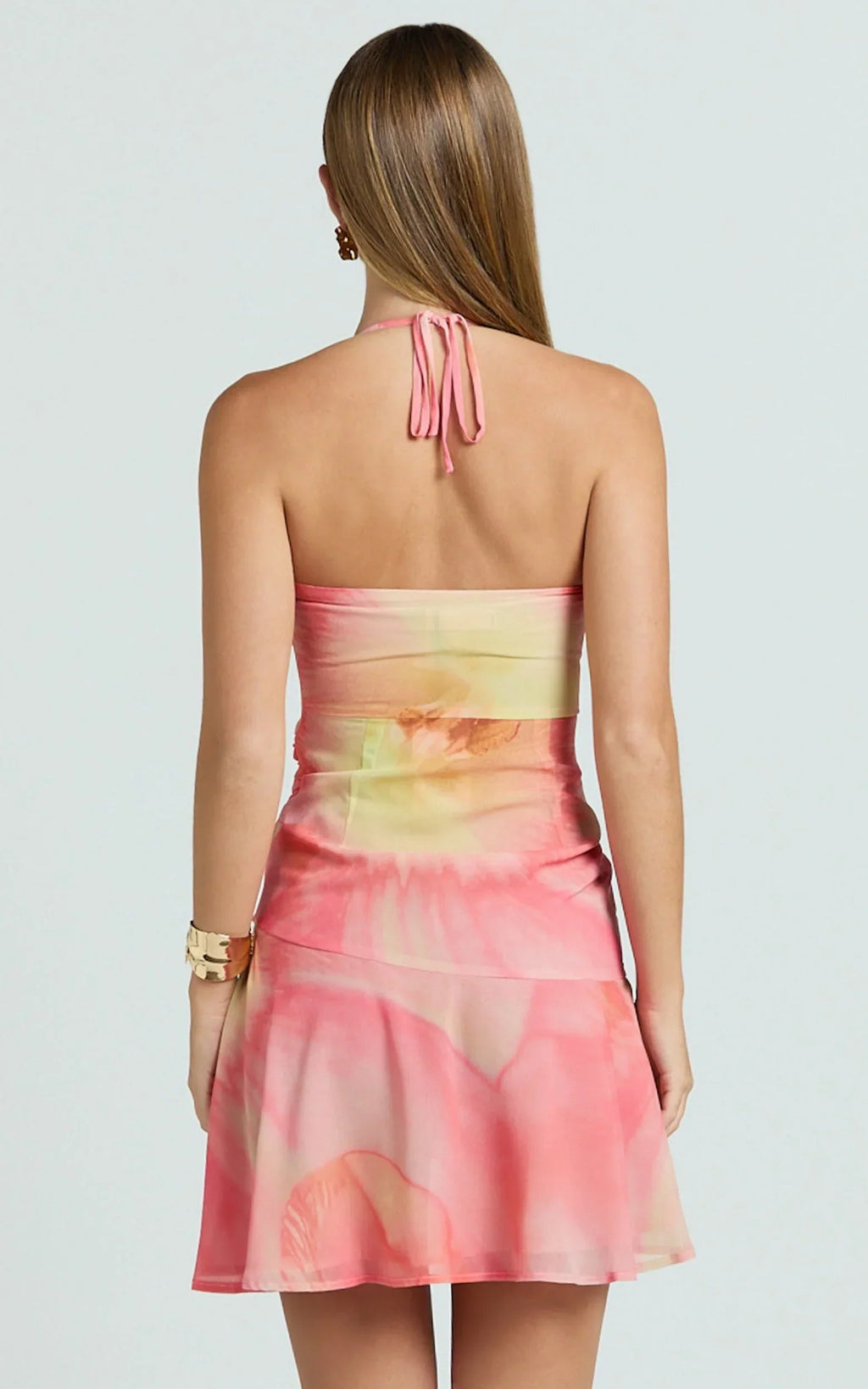 Charlie Mini Dress - Shirred Polka Dot Halter Dress in Regency Floral