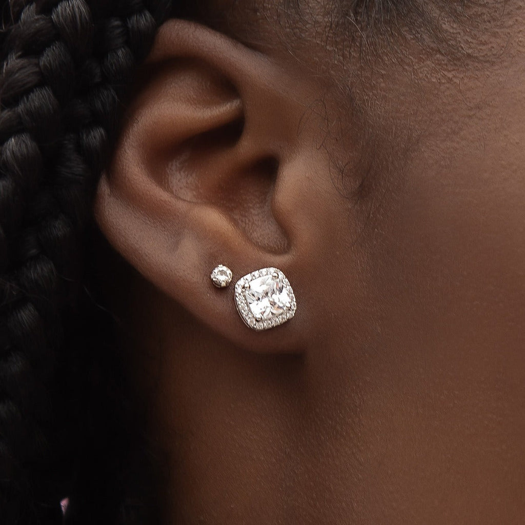 GLD PROMO - WOMEN Cushion Cut Earrings in White Gold