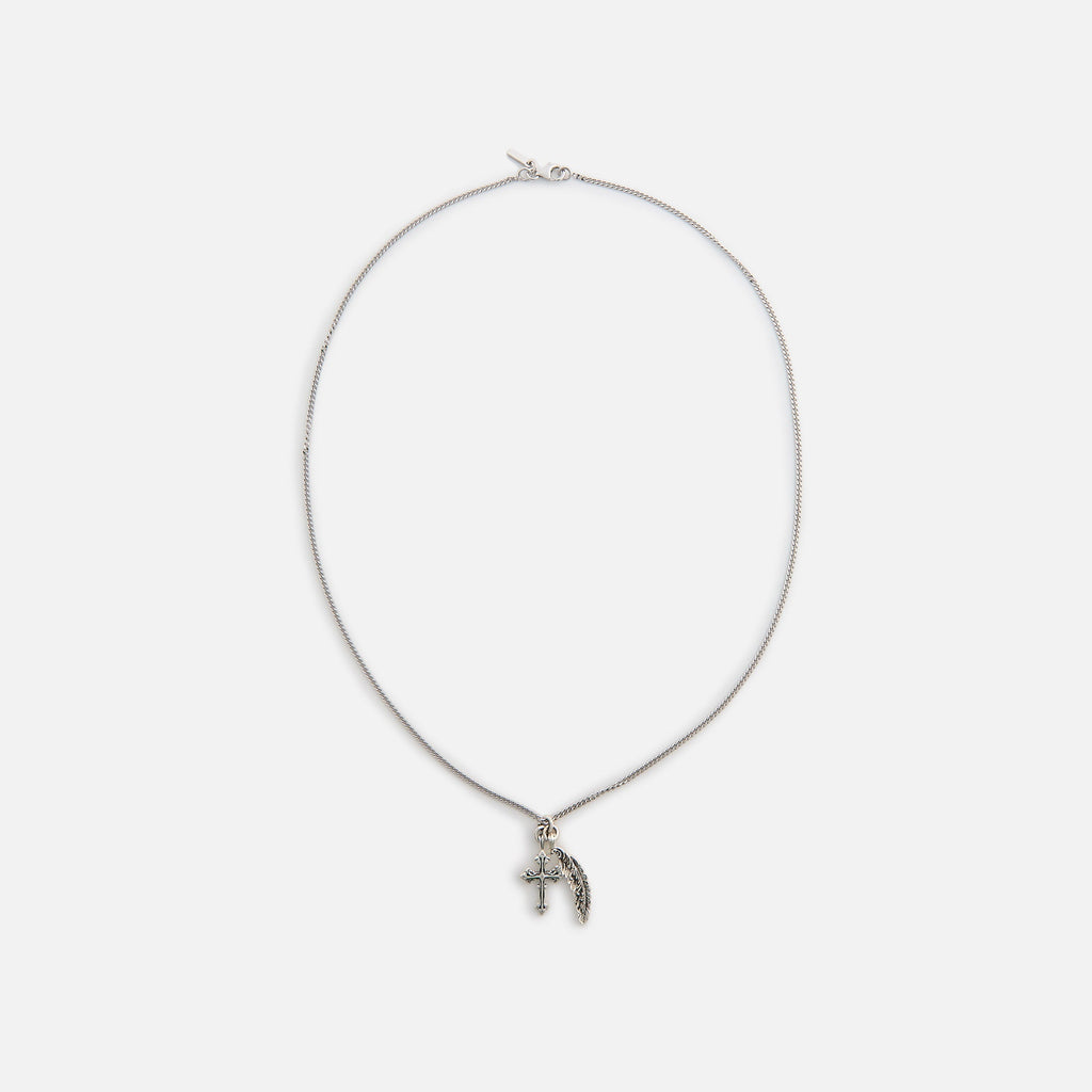 Emanuele Bicocchi Avelli Cross + Feather Pendant Necklace - Silver