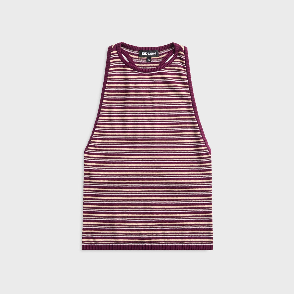 EB Denim Romy Knit Racer Tank Top - Burgundy / Soft Pink Stripe
