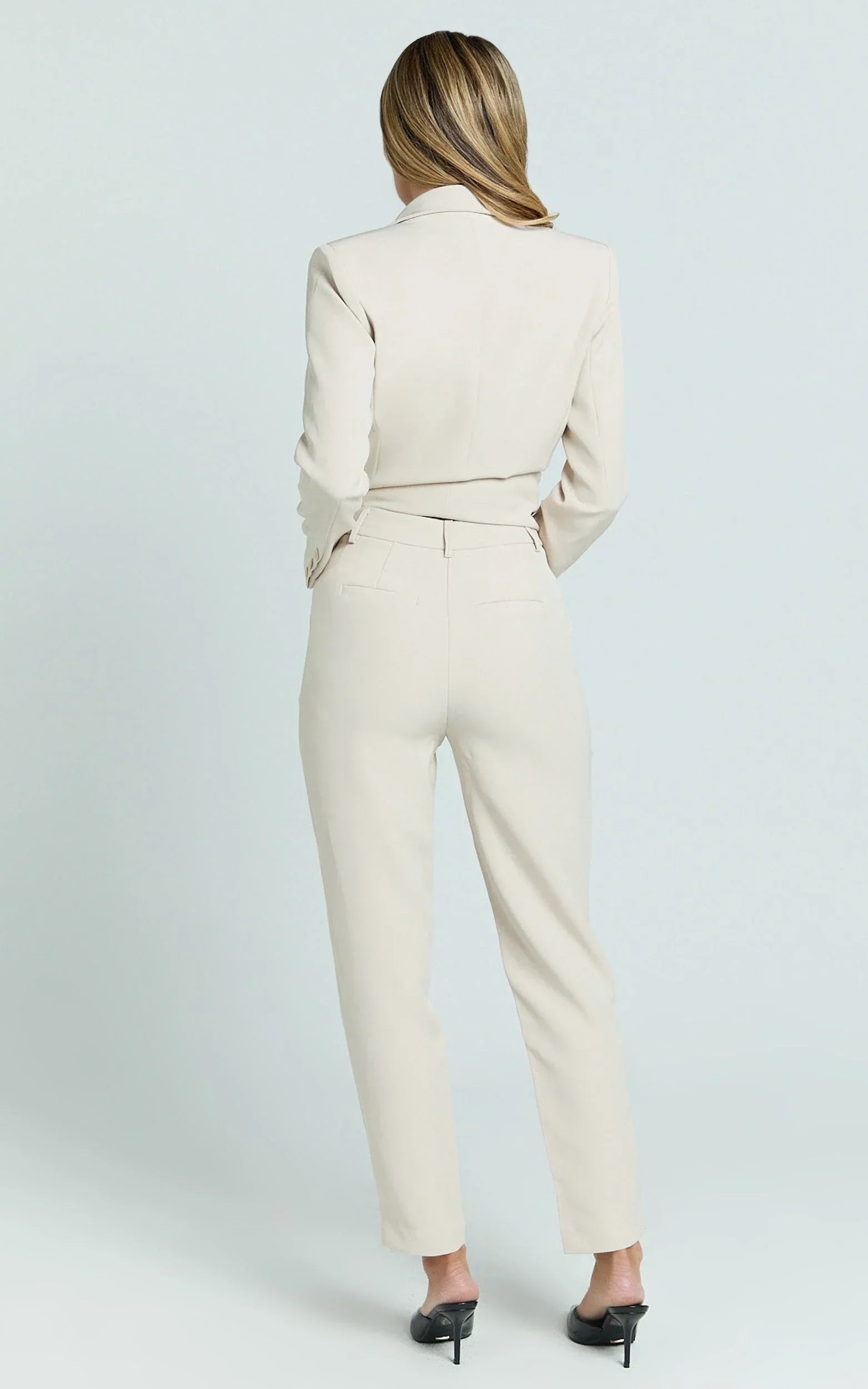 Hermie Pants - High Waisted Cropped Tailored Pants in Putty