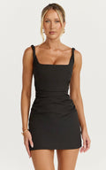 Eugenia Mini Dress - Square Neck Bodycon Dress in Black