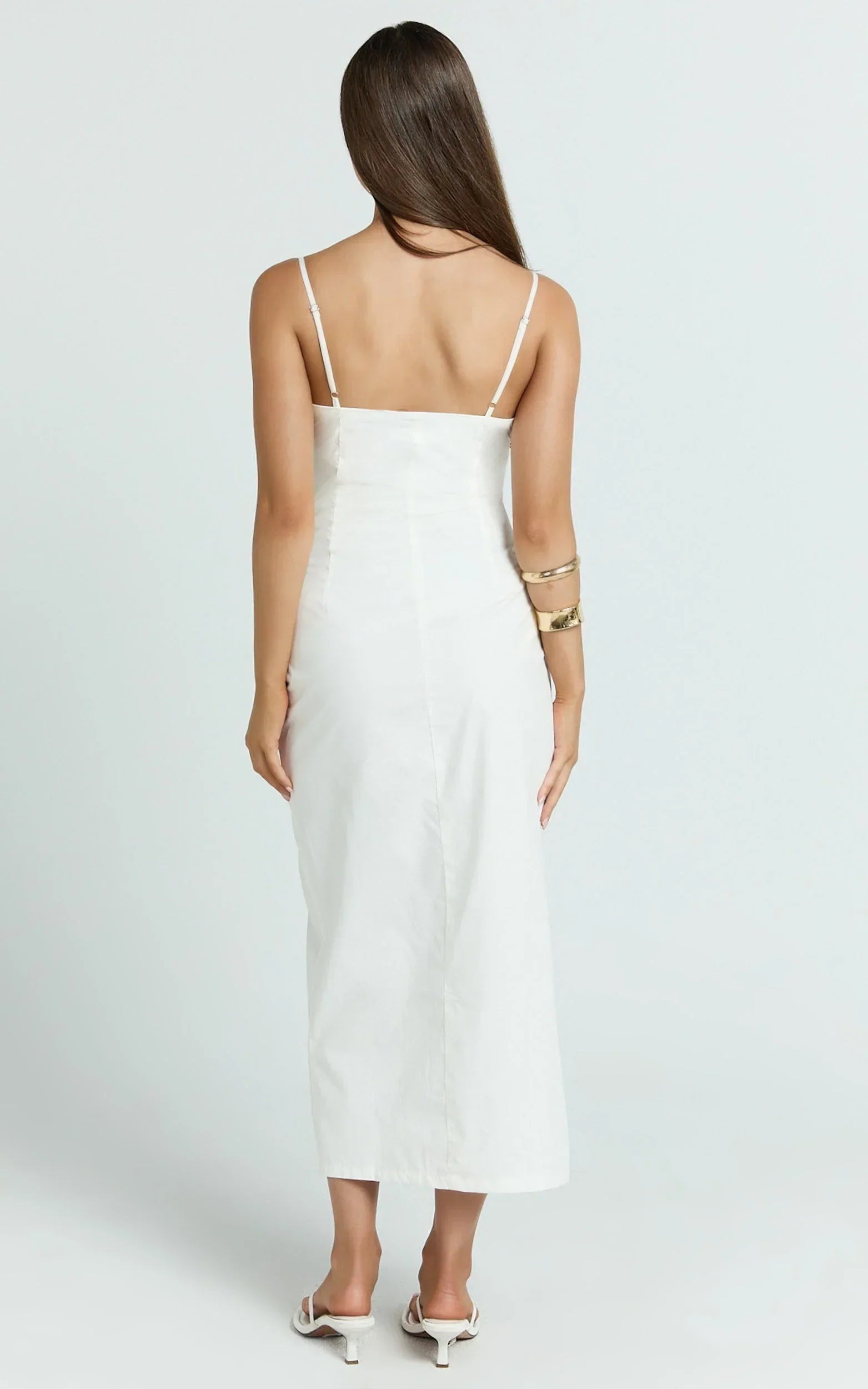 Anessa Midi Dress - Button Front Bustier Fitted Dress in White