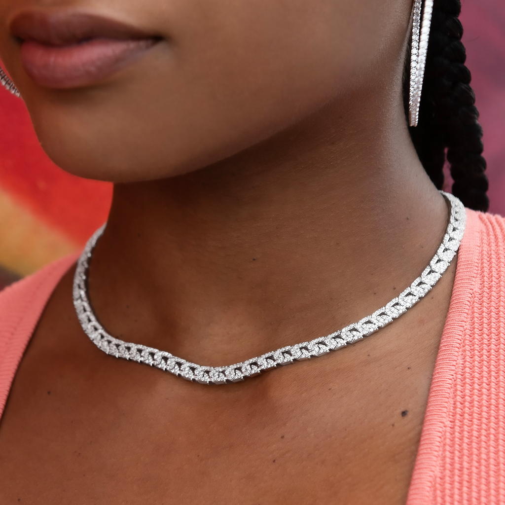 GLD PROMO - WOMEN Micro Iced G-Link Necklace in White Gold