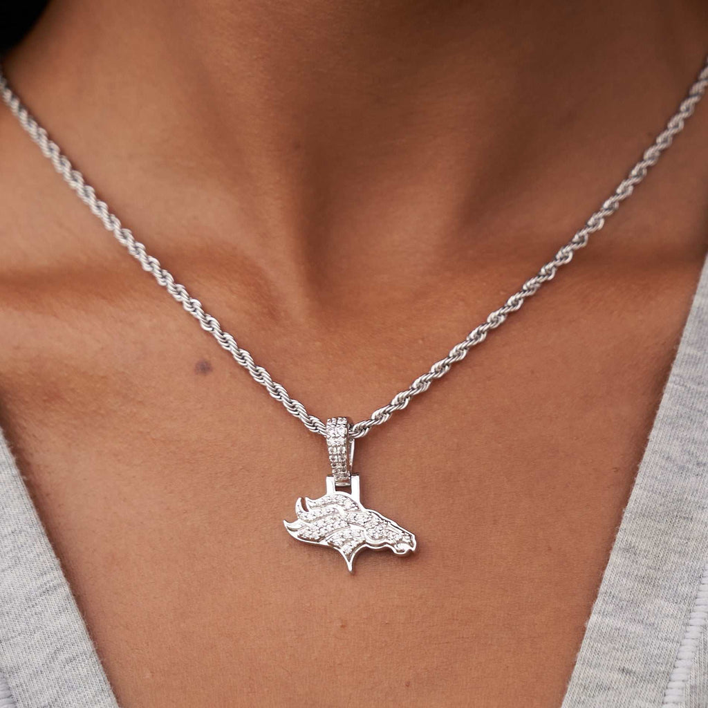 GLD Women Denver Broncos Official NFL Micro Logo Pendant - White Gold