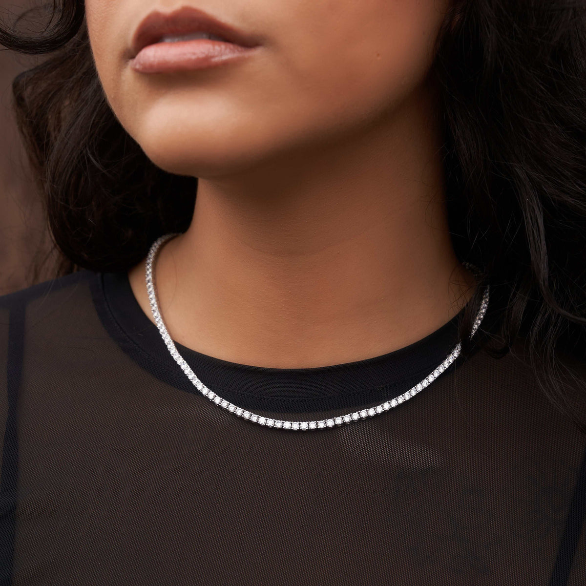 GLD Women Diamond Tennis Necklace in White Gold- 3mm