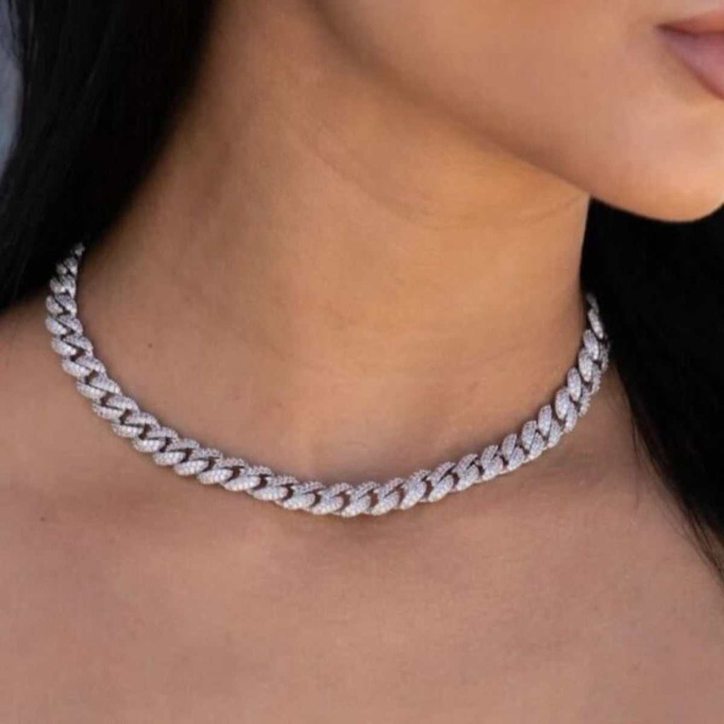 GLD PROMO - WOMEN Iced Cuban Necklace in White Gold - 8.5mm