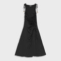 Ganni Solid Satin Gathered Long Dress - Black
