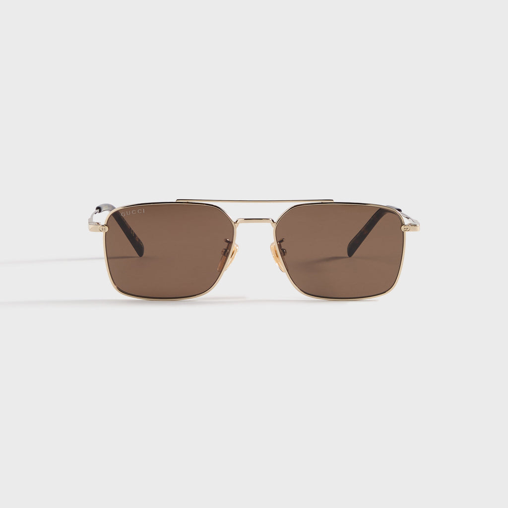Gucci GG Rectangular Sunglasses - Gold / Brown