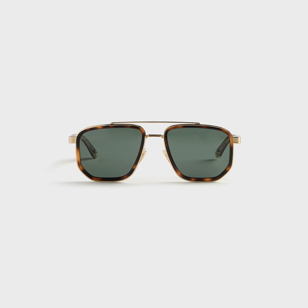 Gucci GG2073S Navigator Frame Sunglasses - Gold / Havana / Green