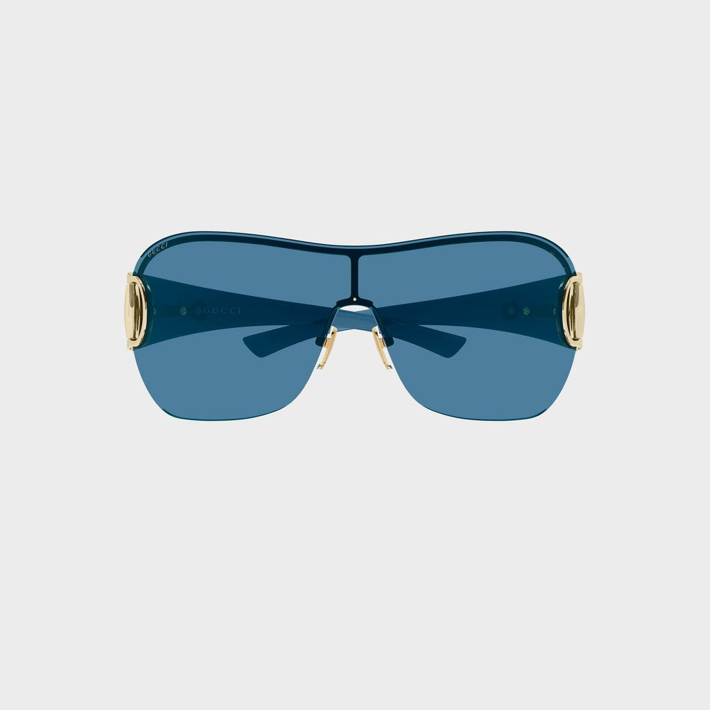 Gucci Rimless Mask Sunglasses - Gold / Blue